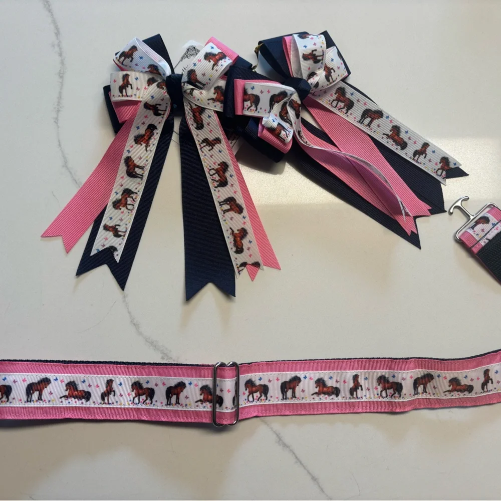 Pink and Black Horse Print Hair Bow Set - Picture 3 of 3